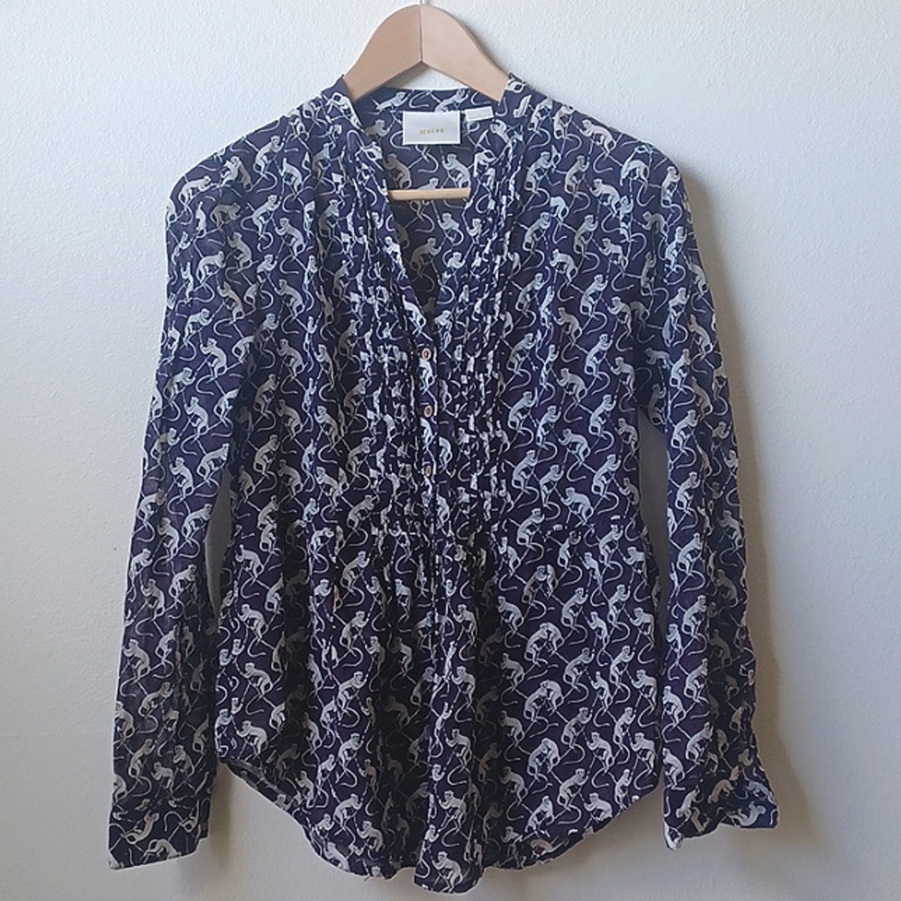Maeve Cute Monkey Top Blouse Button Front Plum Women’s Size 2